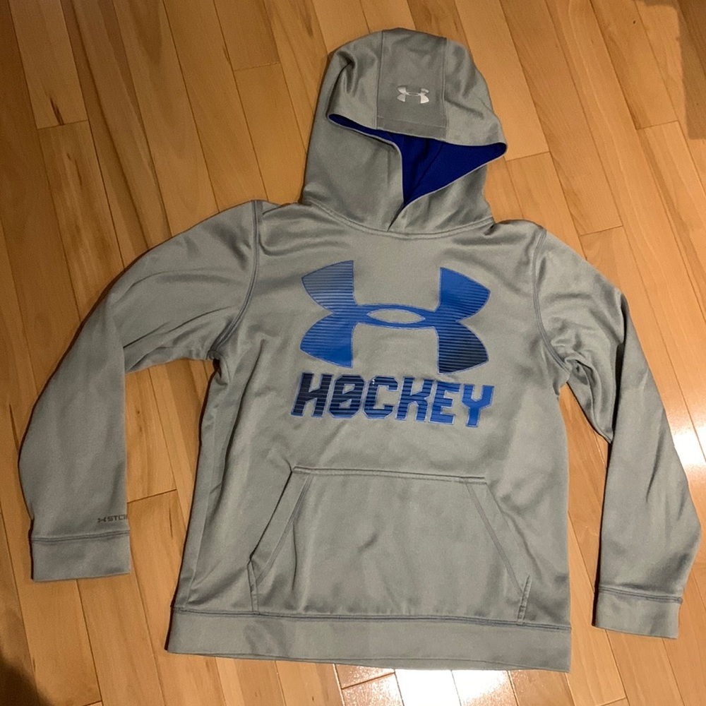 Youth Under Armour Grey & Blue Loose Cold Gear hoodie - size YL